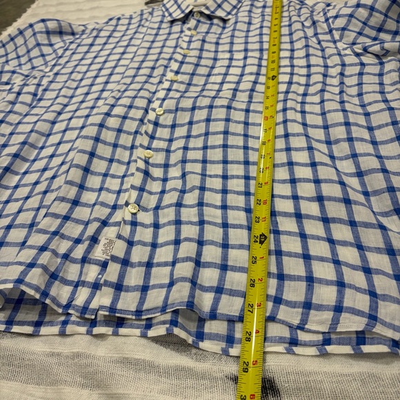 Peter Millar Men's Linen Short Sleeve Shirt Size XL Checked Preppy Boho Casual - Picture 10 of 11